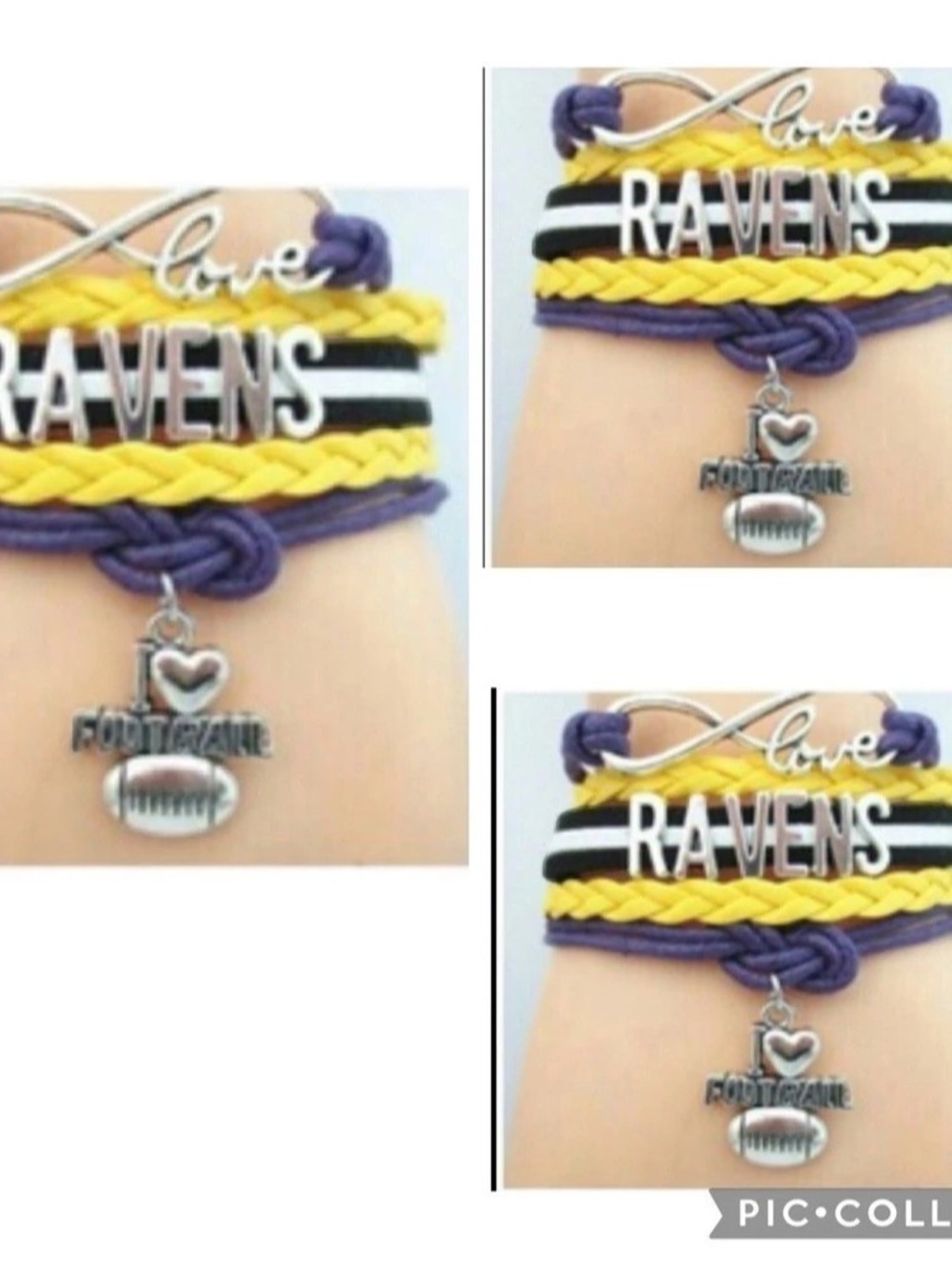 3-New Baltimore Ravens Football infinity Charm Bracelet